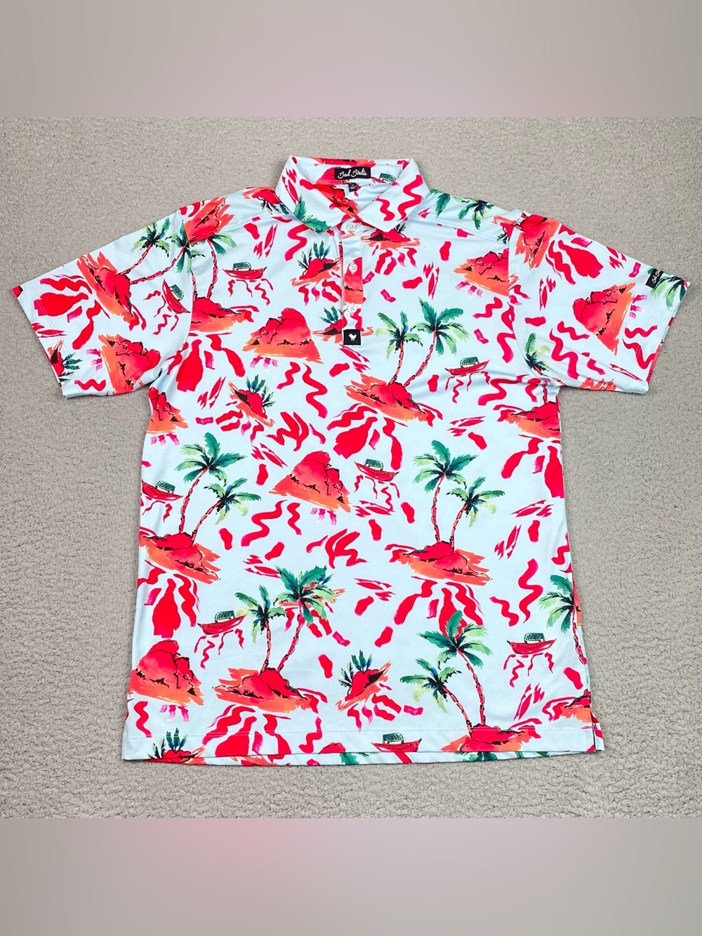 Bad Birdie Polo Shirt Men's Size M Performance Stretch Short Sleeve Golf EUC
